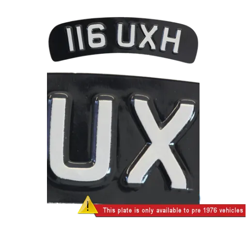 Black & Silver Pressed Metal Embossed Curved Front Bike Plates - Pair