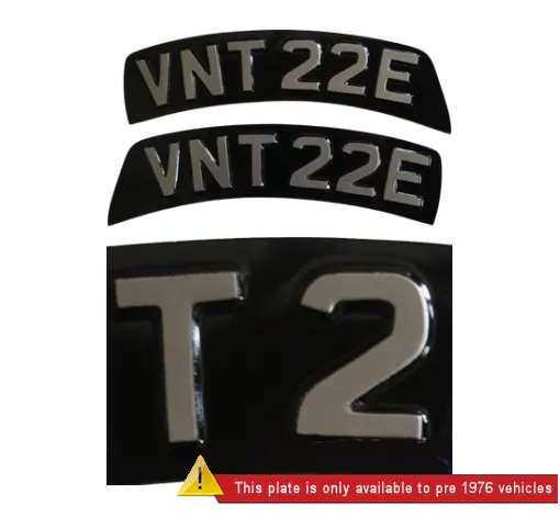Black & Silver Pressed Metal Embossed Curved Front Bike Plates for Triumphs - Pair
